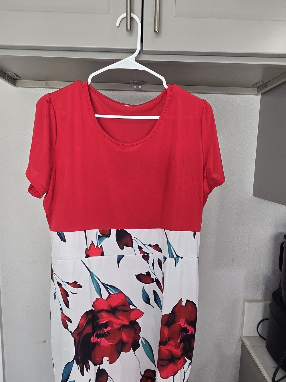 Red Floral Colorblock Tunic Dress by